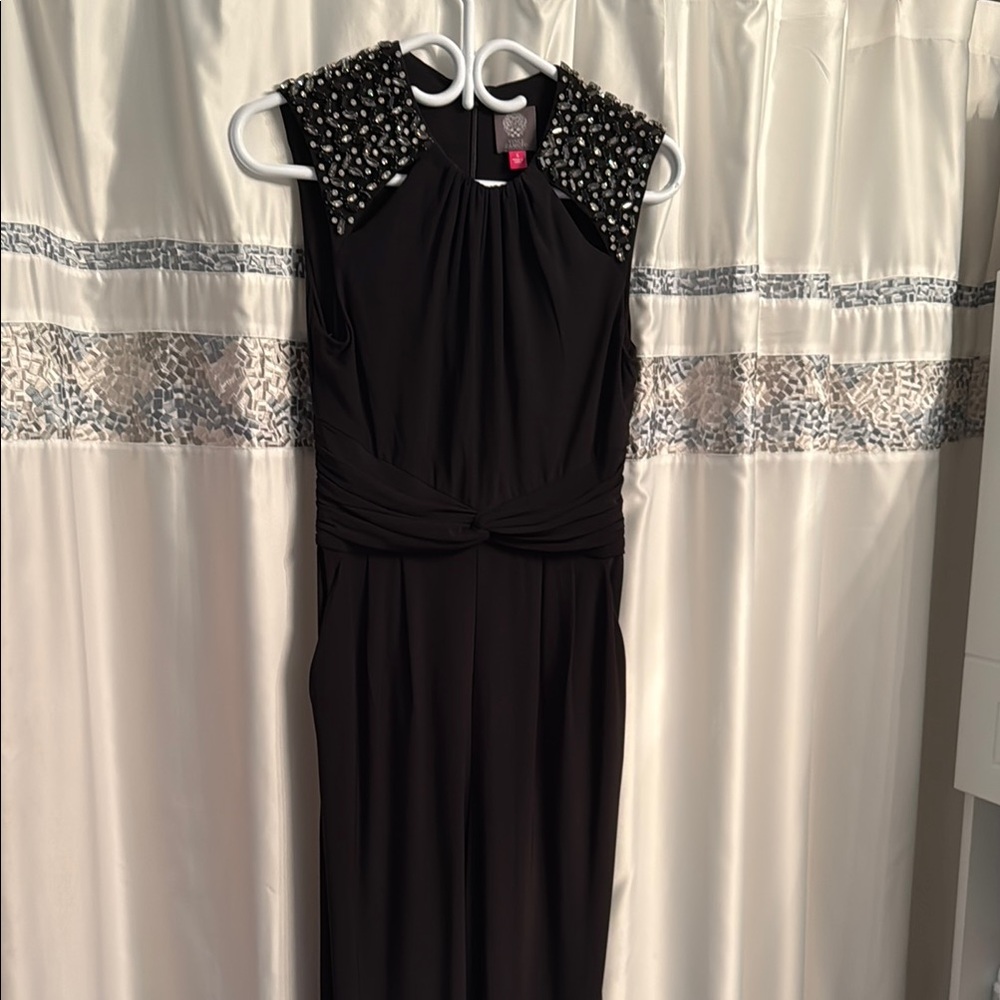 Vince Camuto Black Jumpsuit with Embellished Shoulders